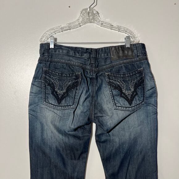 Rock & Roll BootCut Dark Denim Embroidered Pockets Western Jeans Mens 36X34 - Picture 2 of 8